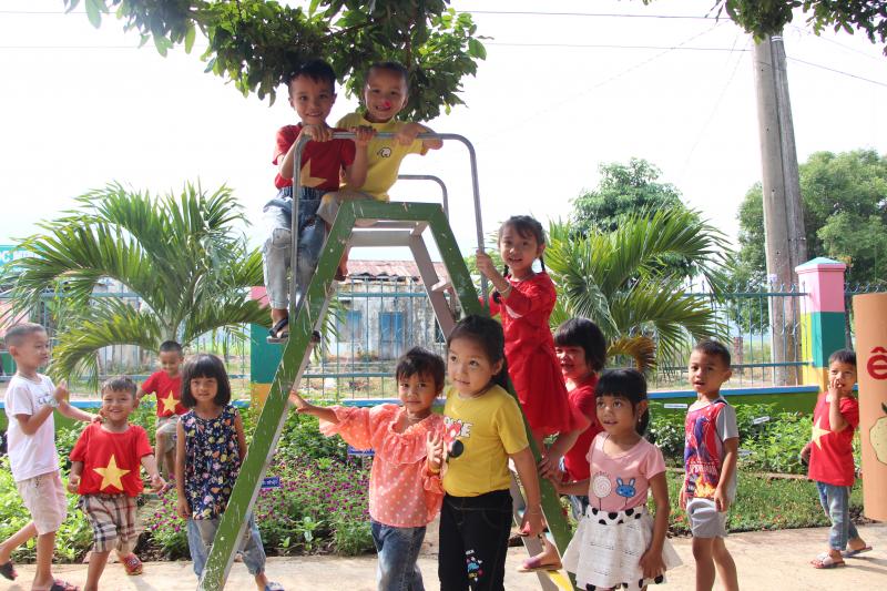 A group of children on playground equipment